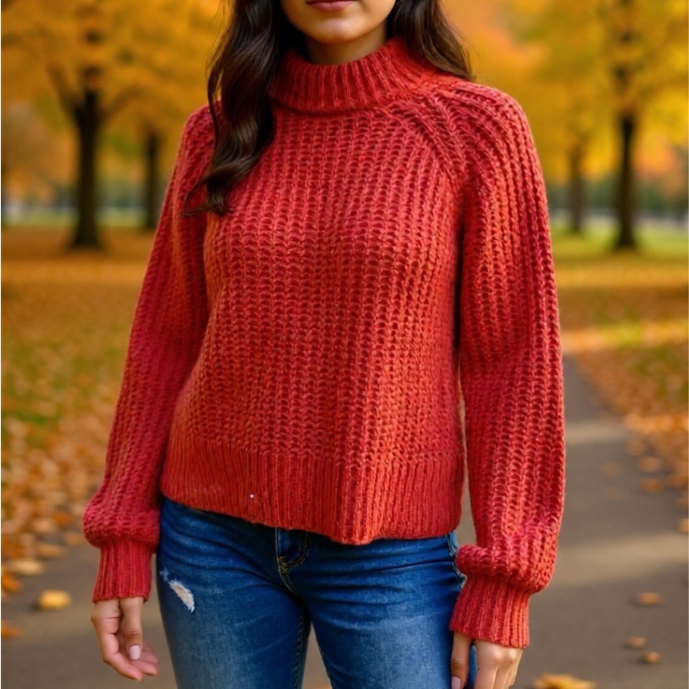 a.n.a Vibrant Orange Women's Turtleneck Sweater